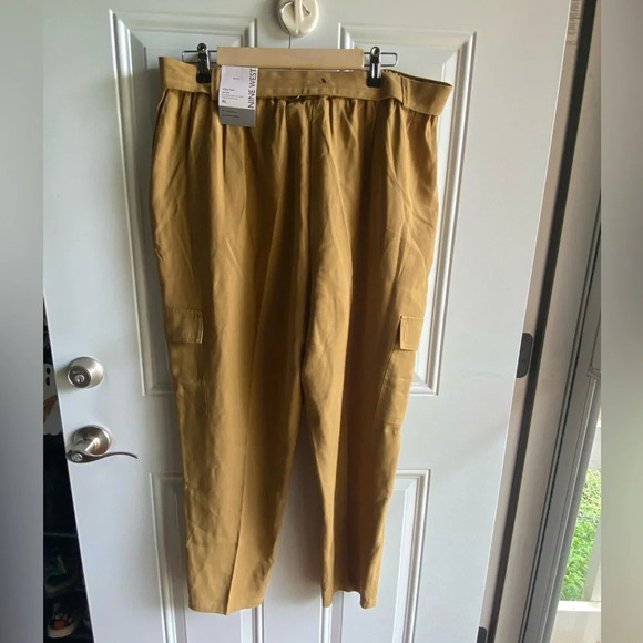 NWT NINE WEST XL SERGIO OLIVE GREEN TAPERED HIGH WAIST UTILITY BELT CROP PANTS - Picture 6 of 10